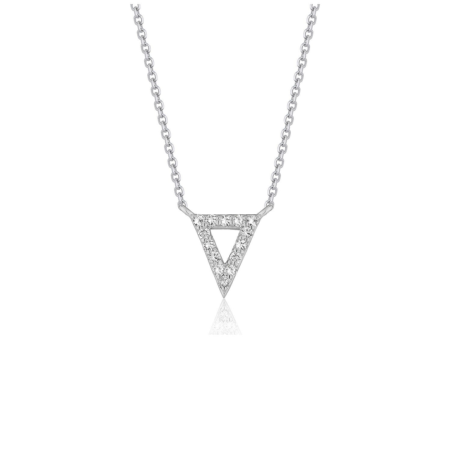 Diamond Inverted Triangle Pendant in 14k White Gold - 16" - Jewelry