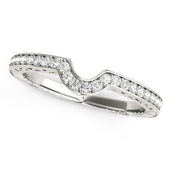 14k White Gold Prong Set Curved Wedding Band (1/8 cttw) - 3 - Jewelry