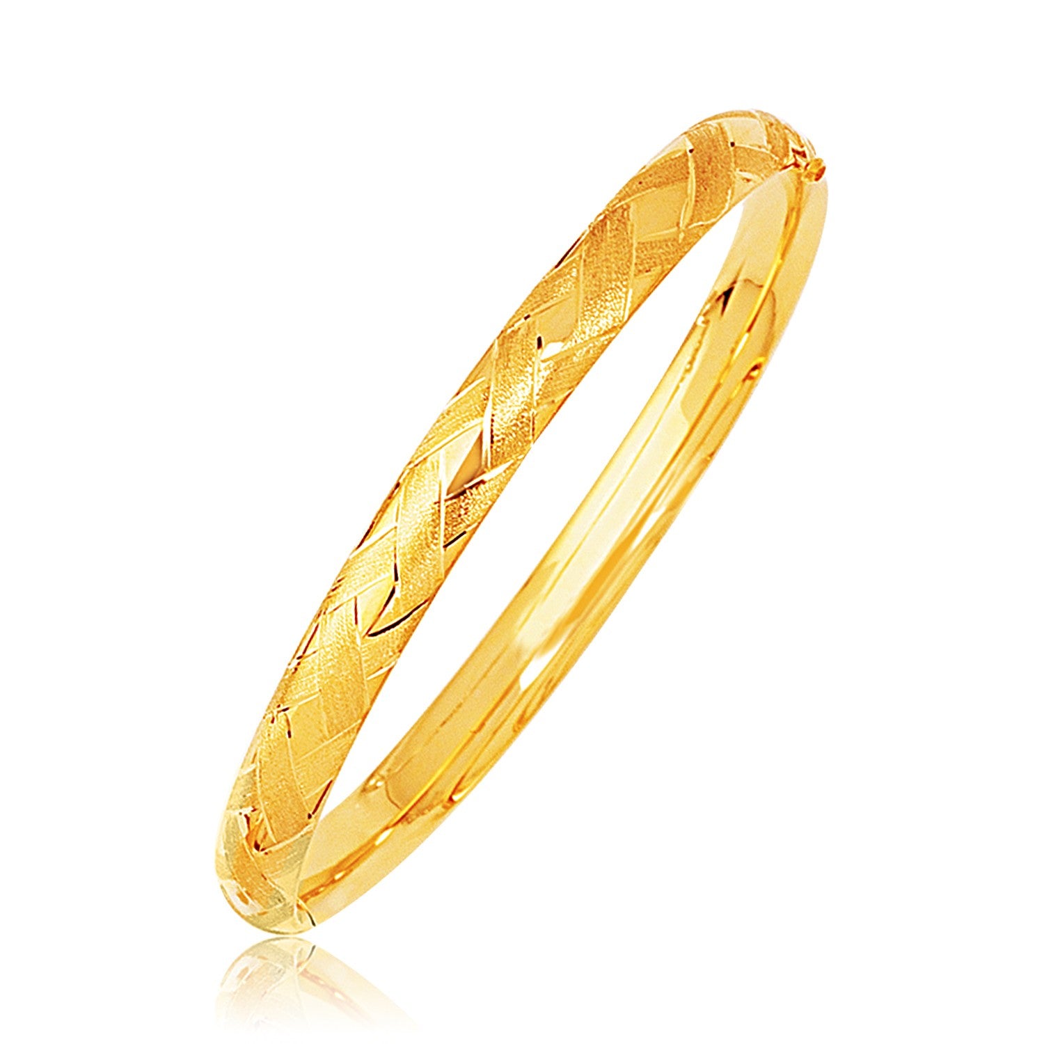 14k Yellow Gold Domed Bangle with a Weave Motif - 7" - Jewelry
