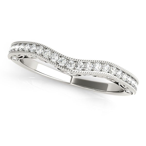 14k White Gold Milgrained Pave Set Curved Diamond Wedding Band (1/5 cttw) - 3 - Jewelry
