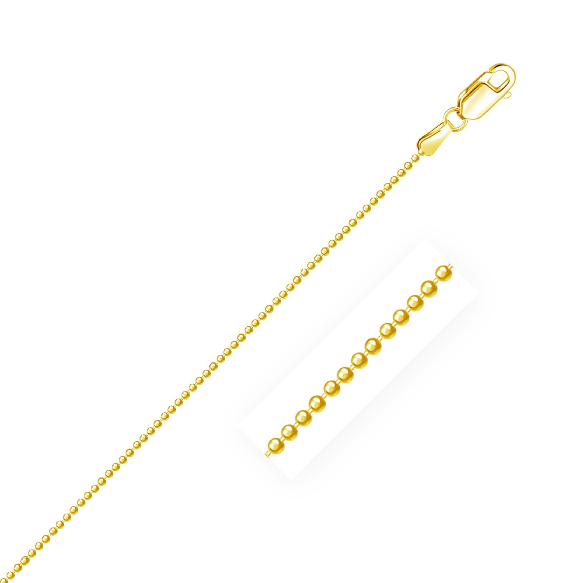 14k Yellow Gold Diamond-Cut Bead Chain 1.2mm - 18" - Jewelry