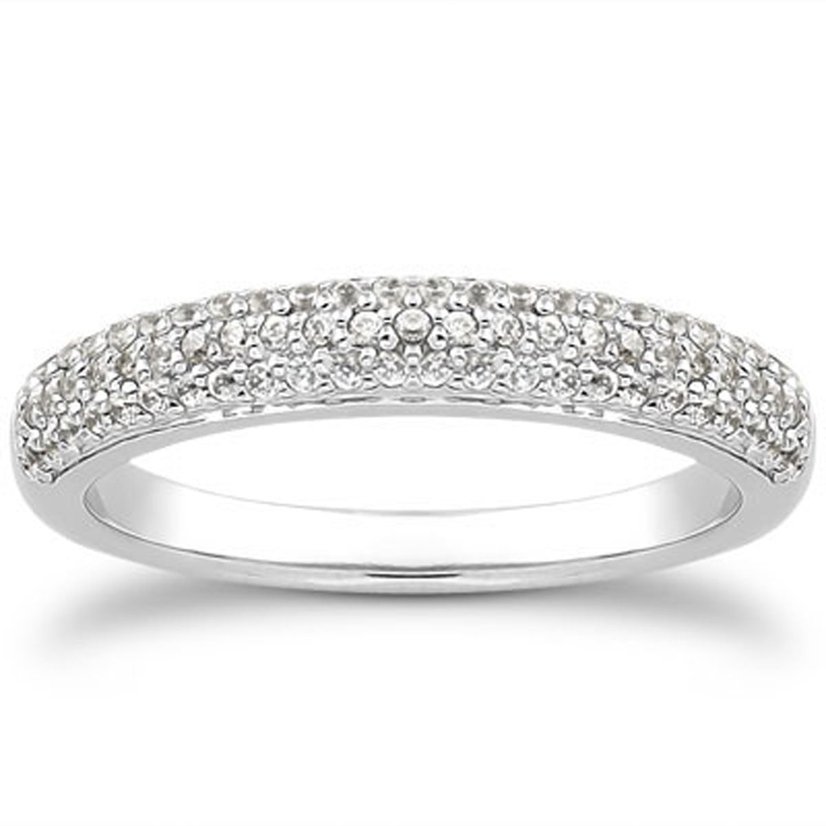 14k White Gold Triple Multi-Row Micro- Pave Diamond Wedding Ring Band - 4 - Jewelry