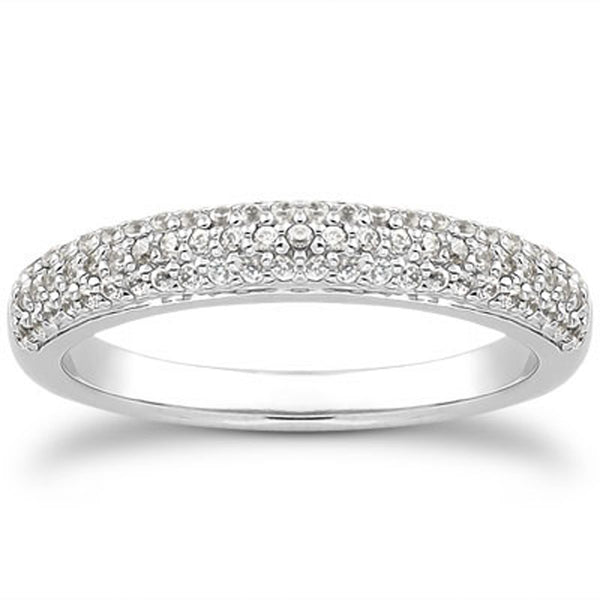 14k White Gold Triple Multi-Row Micro- Pave Diamond Wedding Ring Band - 4 - Jewelry