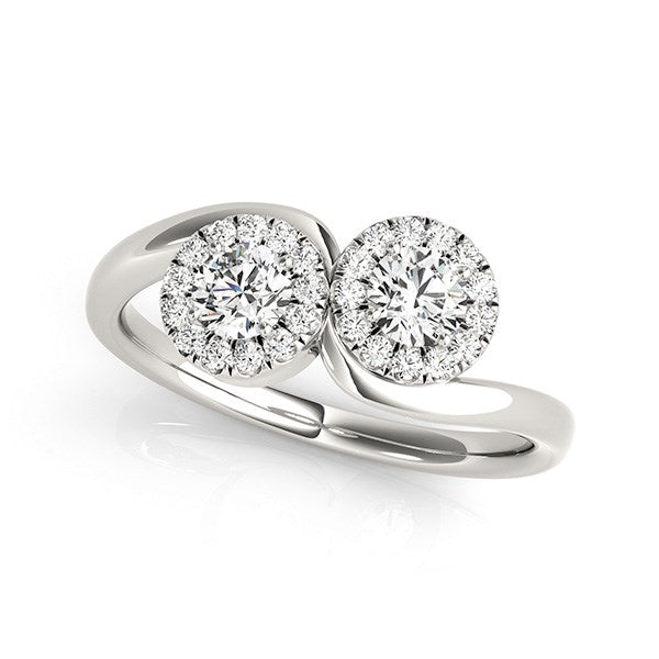 14k White Gold Halo Set Round Two Stone Diamond Ring (3/8 cttw) - 3 - Jewelry