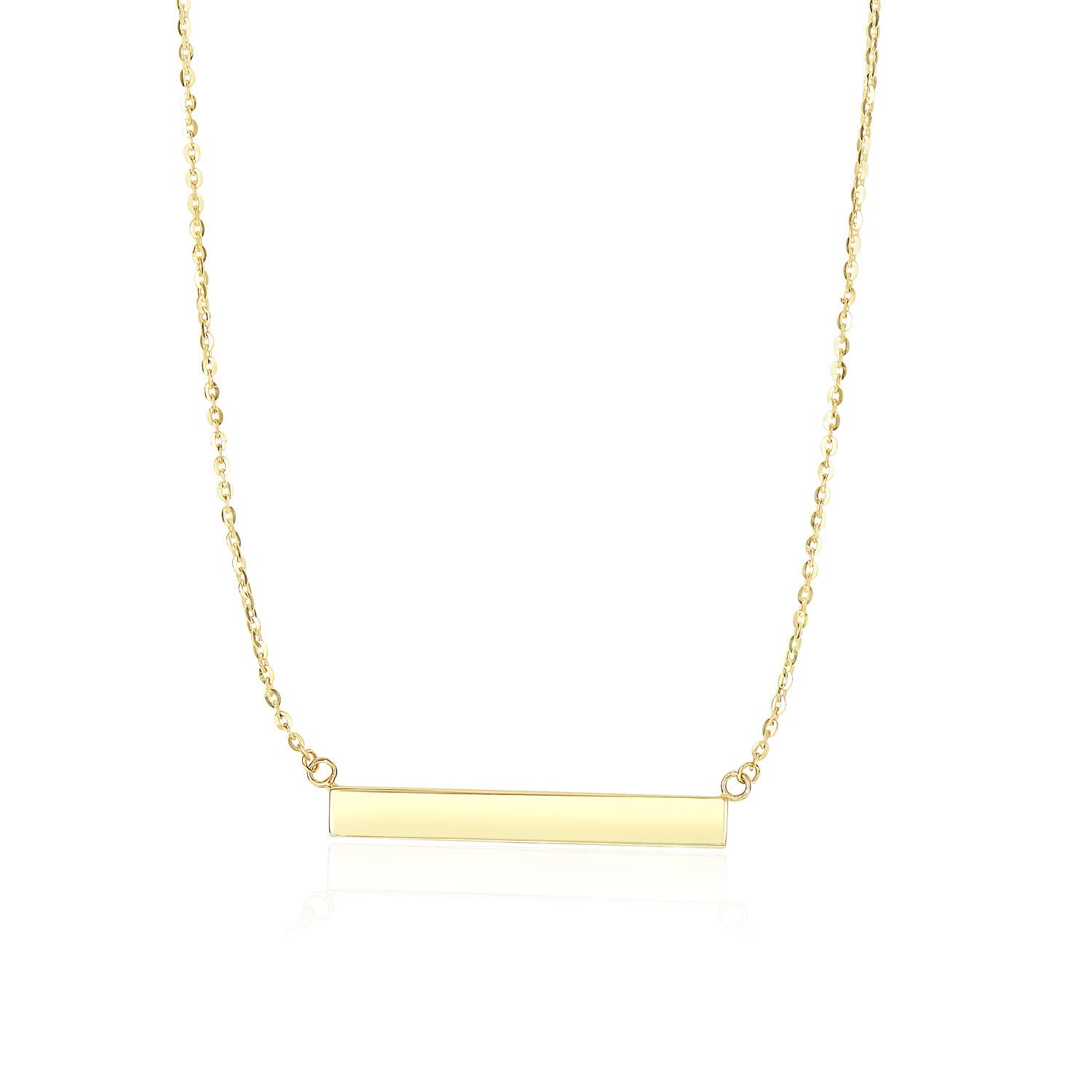 14k Yellow Gold Chain Necklace with a Shiny Flat Bar - 18" - Jewelry