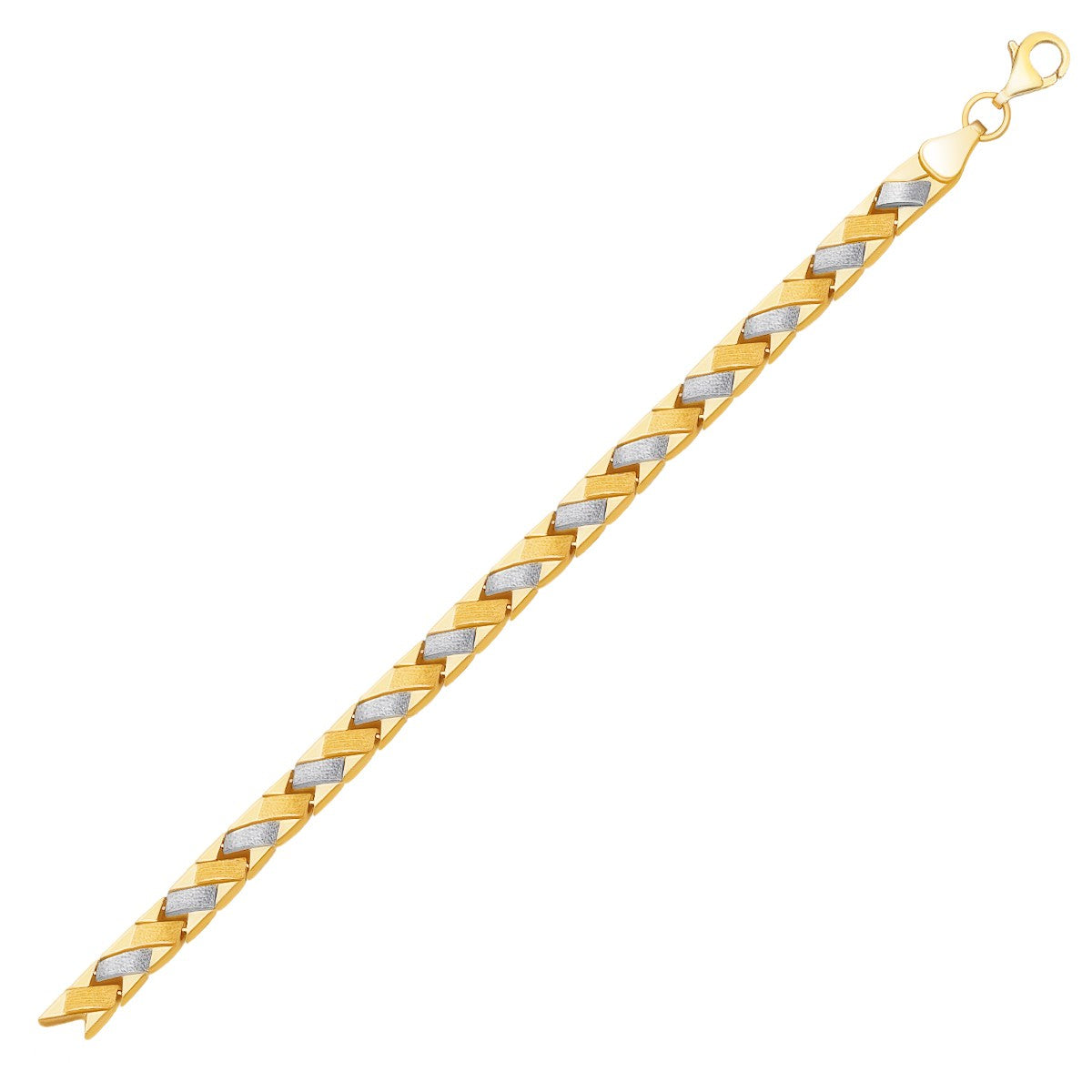 14k Two-Tone Gold Fancy Weave Bracelet with Contrasting Finish - 7.25" - Jewelry