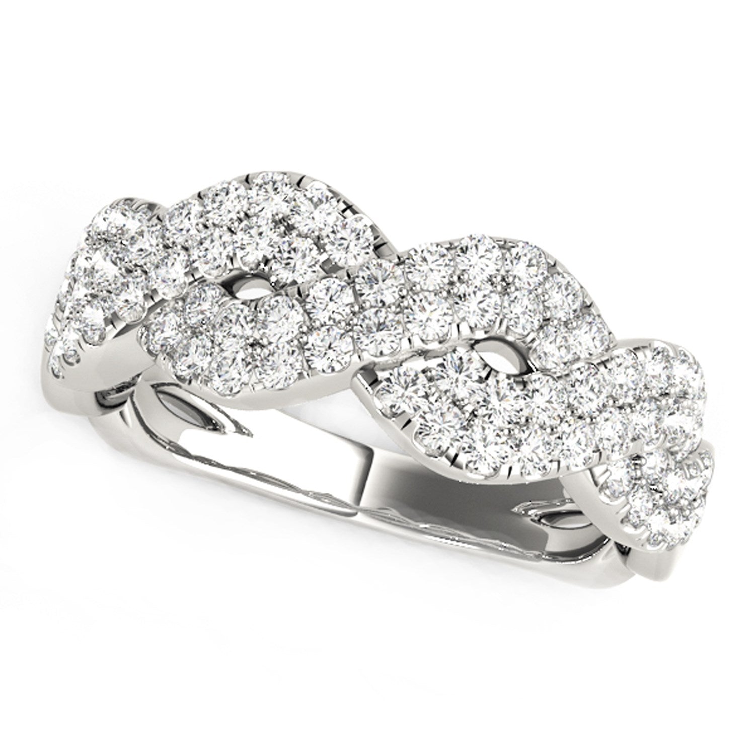 Diamond Studded Interlocking Waves Ring in 14k White Gold (5/8 cttw) - 3 - Jewelry