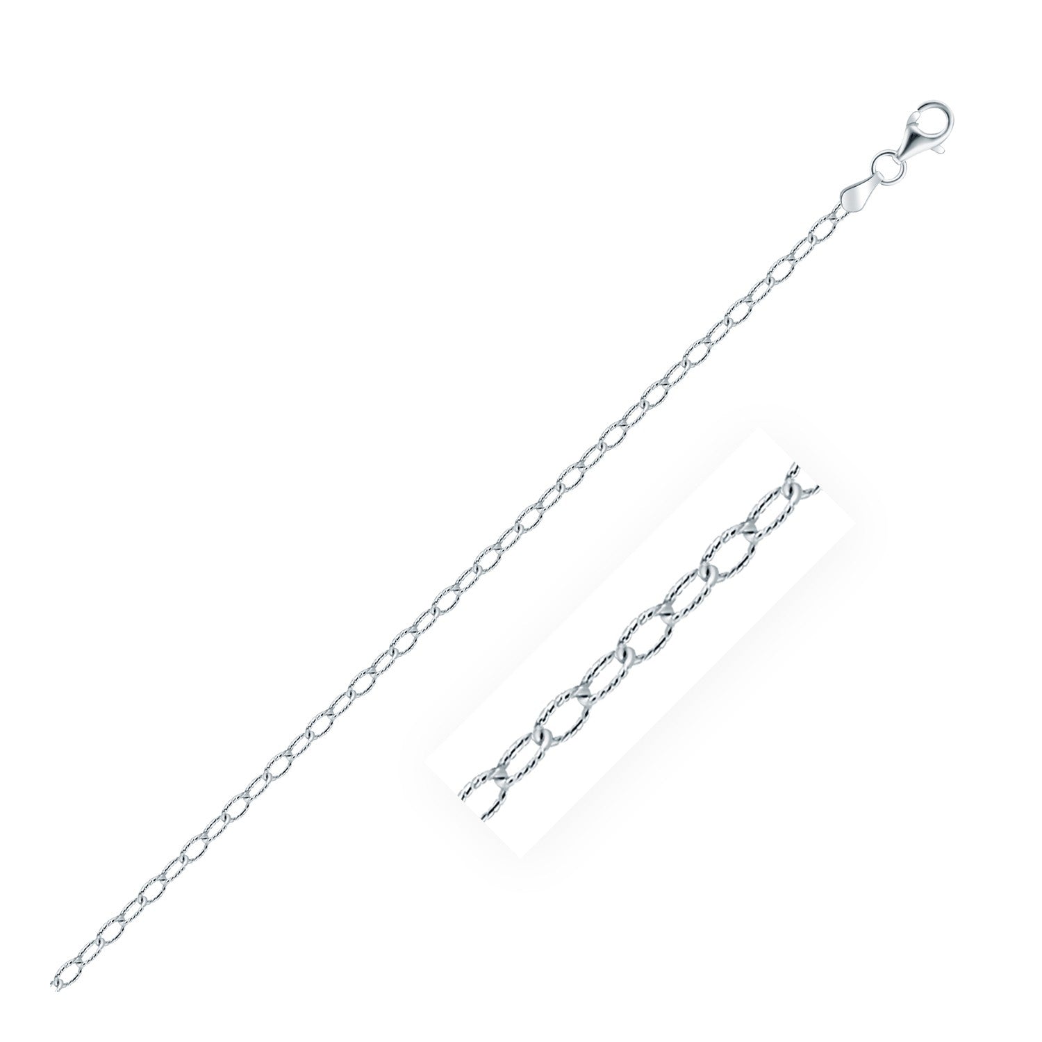 Rhodium Plated 2.5mm Sterling Silver Rolo Style Chain - 16" - Jewelry