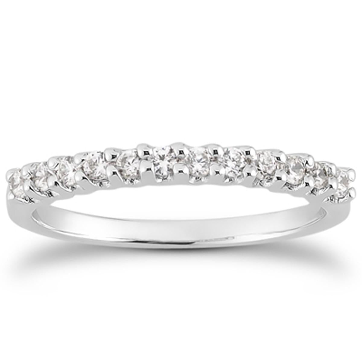 14k White Gold Fancy U Setting Shared Prong Diamond Wedding Ring Band - 7 - Jewelry