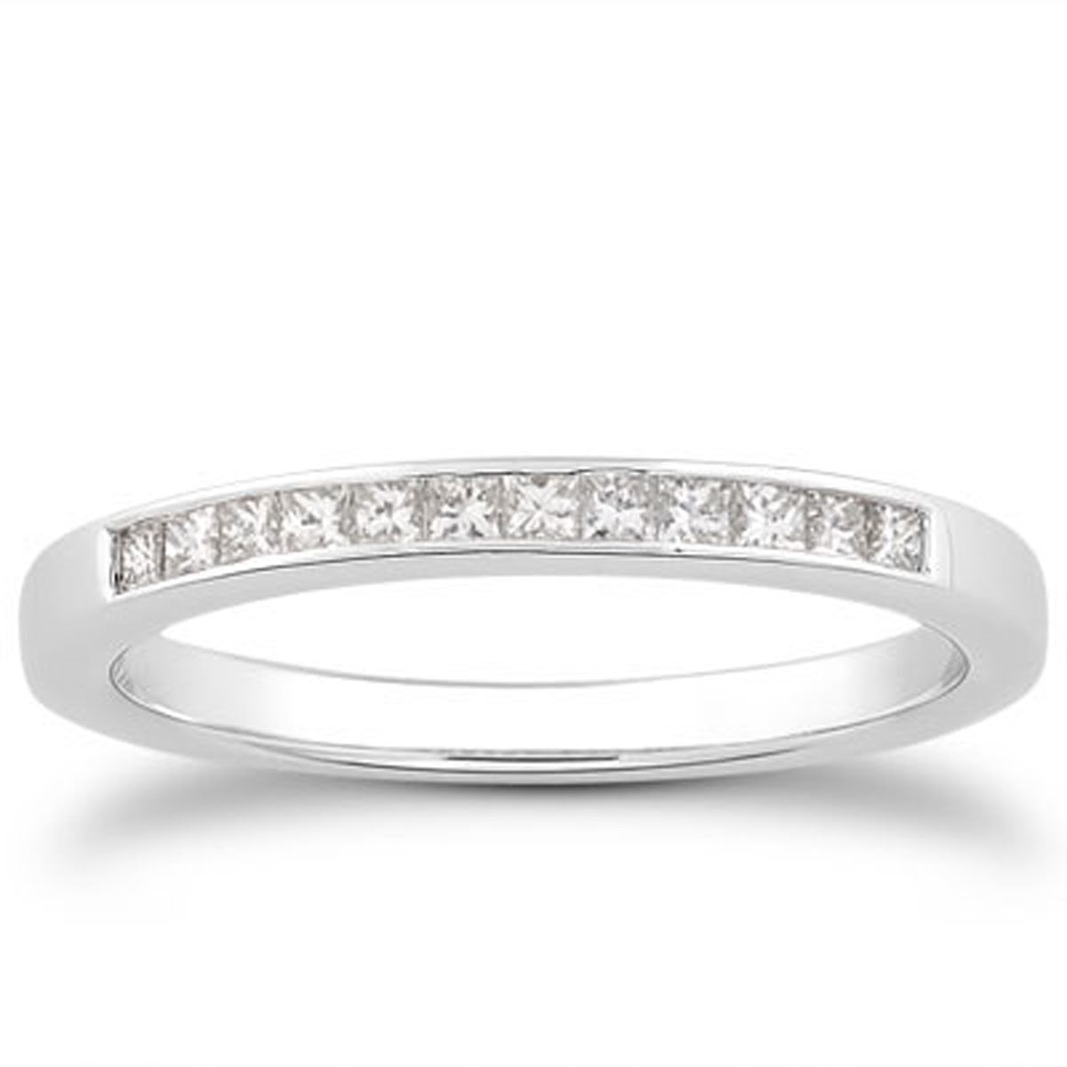 14k White Gold Channel Set Princess Diamond Wedding Ring Band - 4 - Jewelry