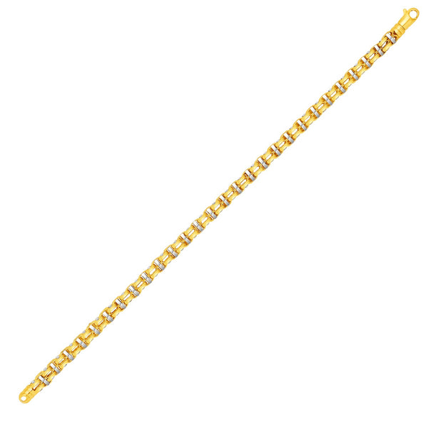 14k Two-Toned Yellow and White Gold Double Link Men's Bracelet - 8.5" - Jewelry