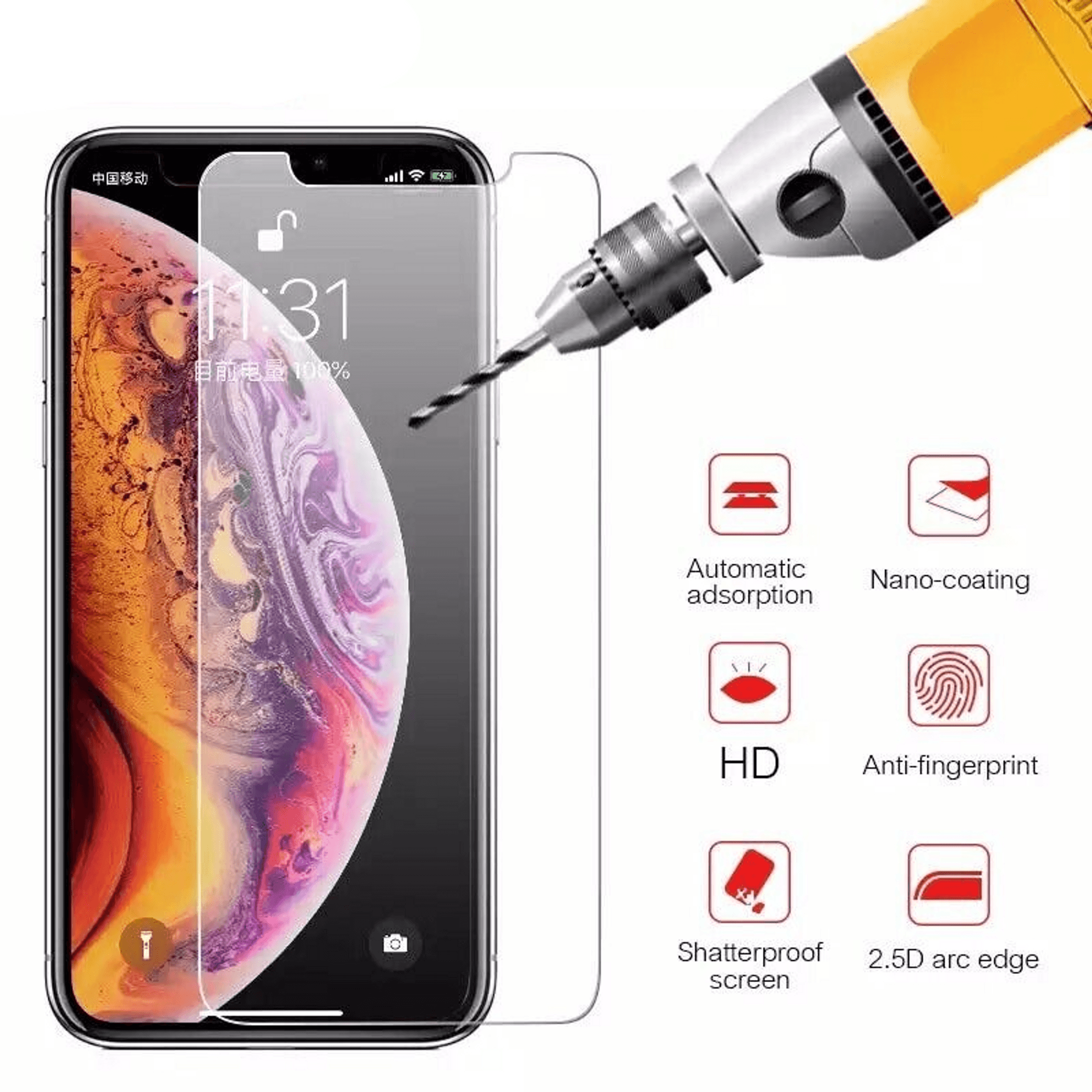 Clear tempered glass screen protector with HD and anti-fingerprint for iPhone 11/XR