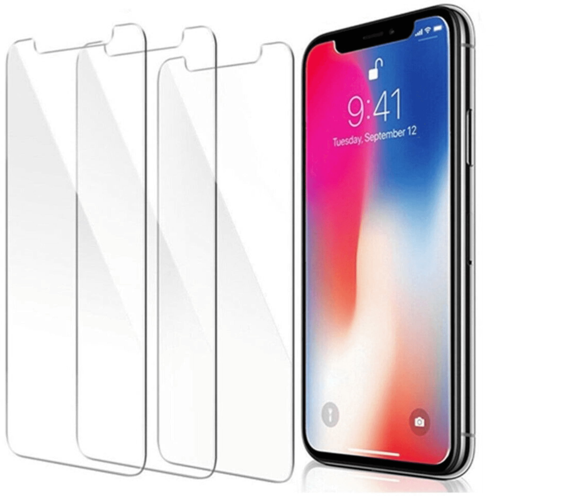 Clear tempered glass screen protector pack with multiple pieces