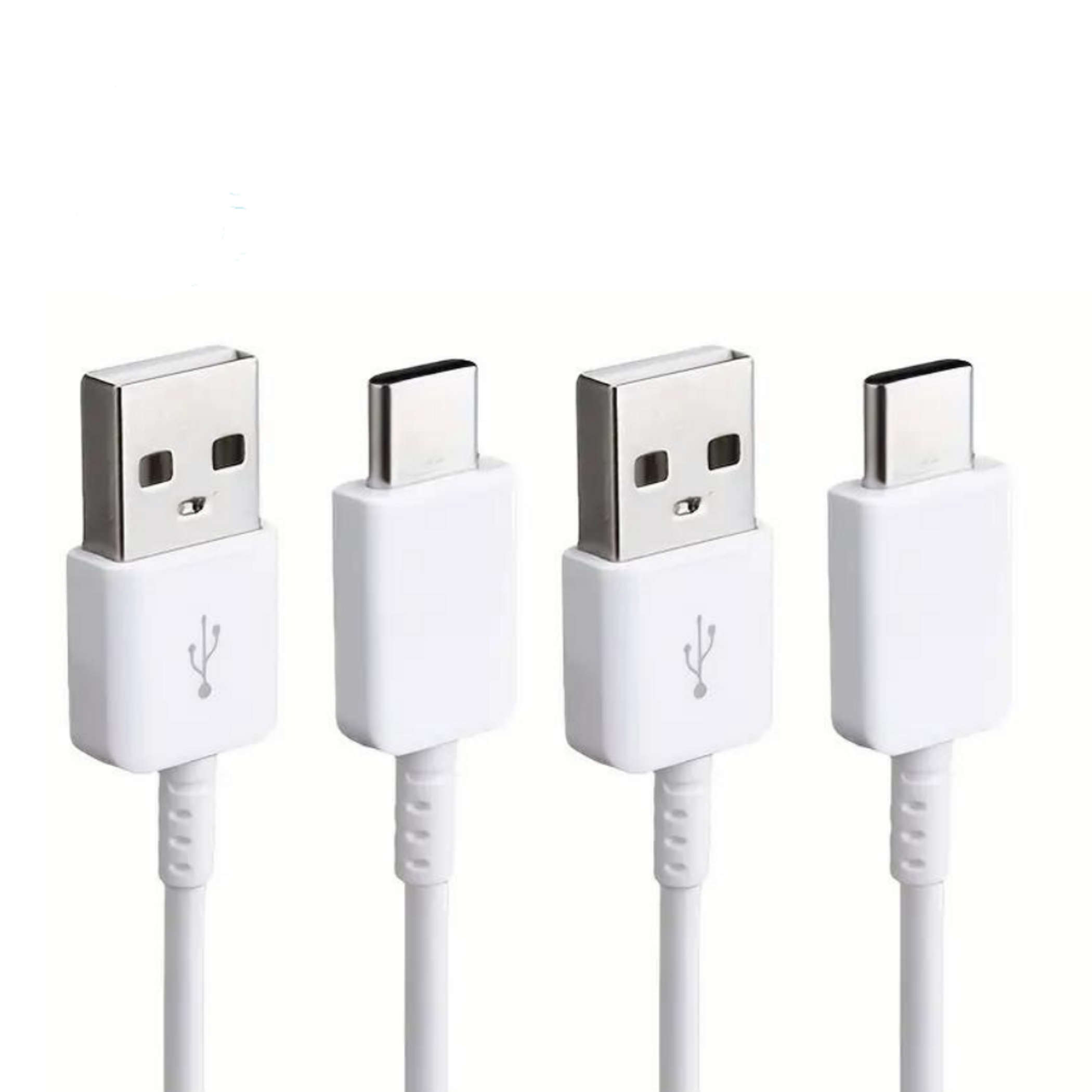 2-pack USB-C charging cables with white USB-A and Type-C connectors, white braided cord