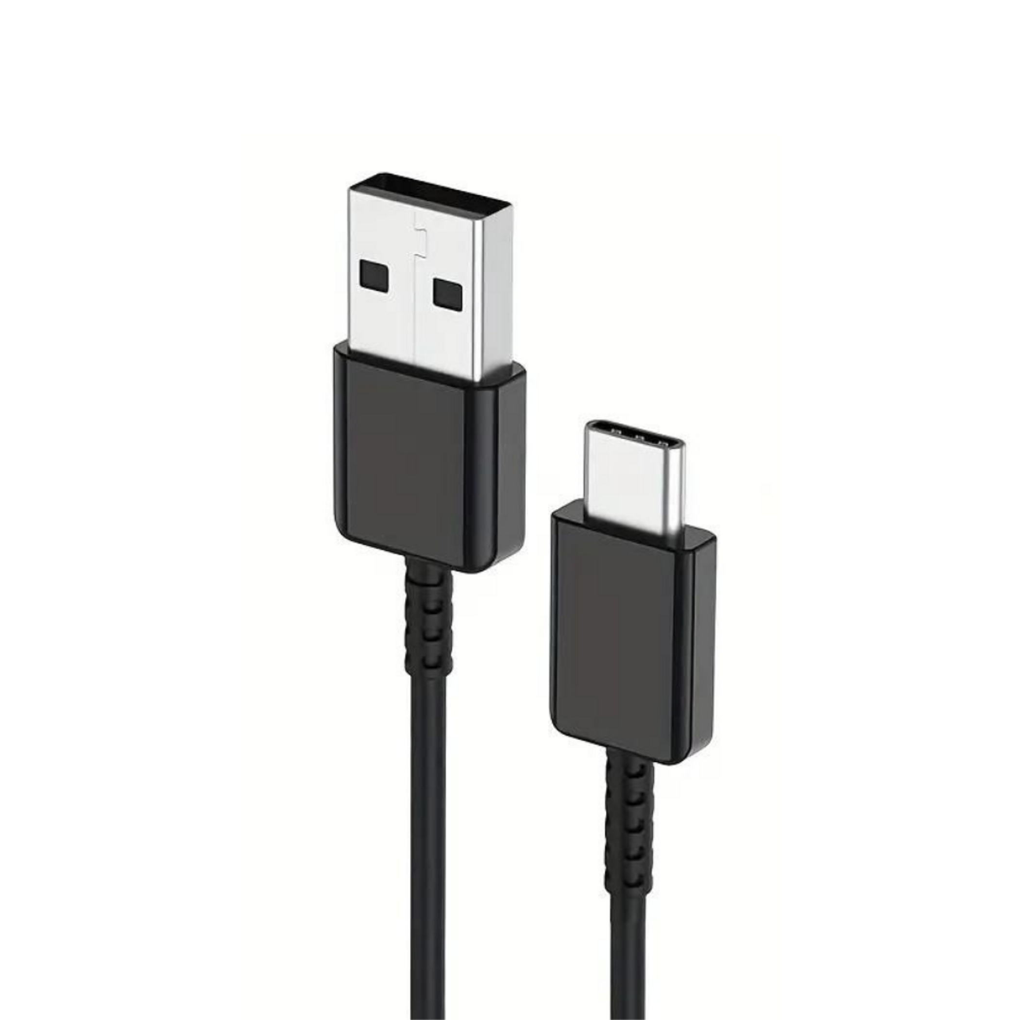 USB-C cable pair showing USB-A plugs and USB-C connector ends with braided cord