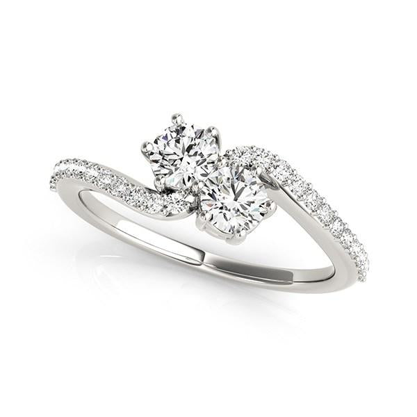 Curved Band Two Stone Diamond Ring in 14k White Gold (3/4 cttw) - 6 - Jewelry