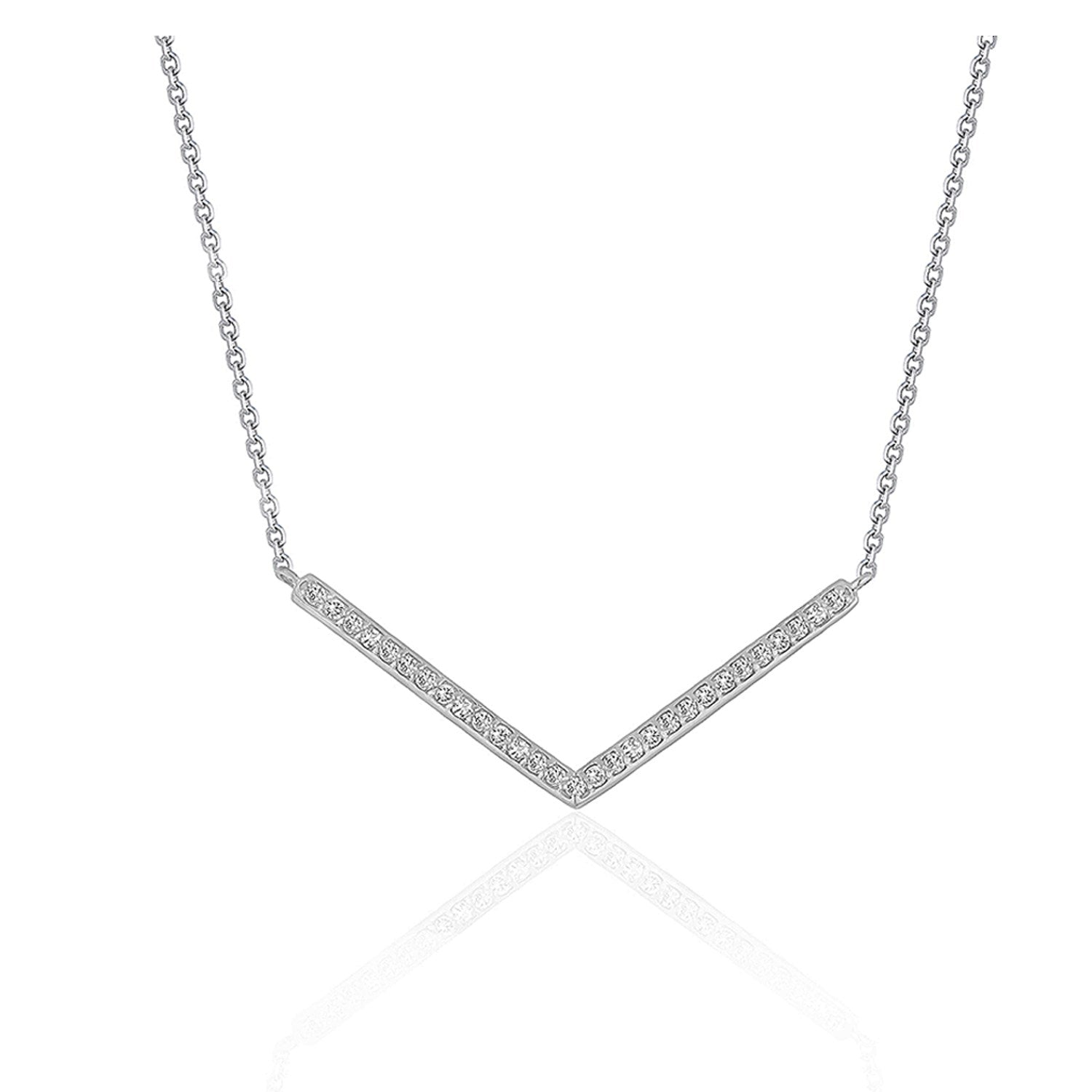 Diamond Chevron Pendant in 14k White Gold (1/3 cttw) - 18" - Jewelry