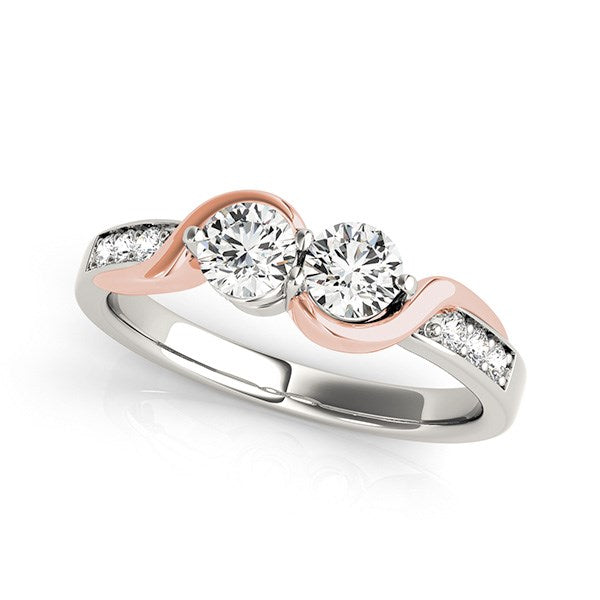 14k White And Rose Gold Round Two Diamond Curved Band Ring (5/8 cttw) - 3 - Jewelry