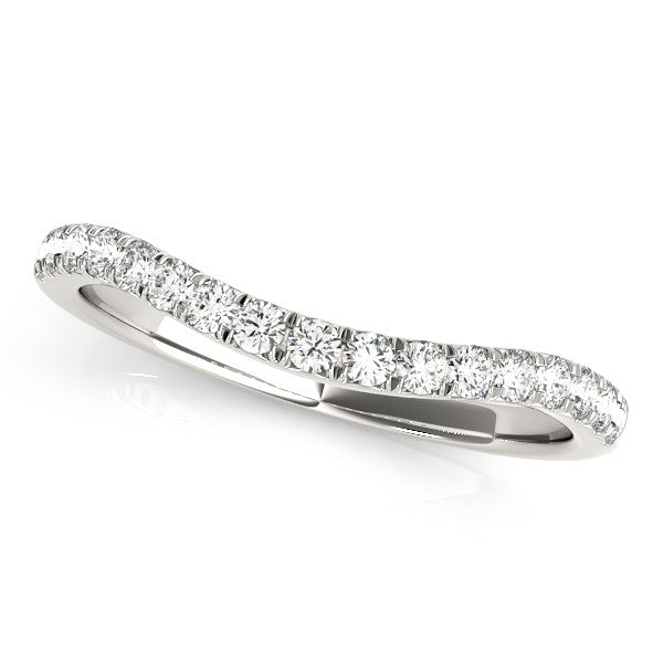 14k White Gold Pave Set Round Diamond Curved Wedding Band (1/4 cttw) - 3 - Jewelry