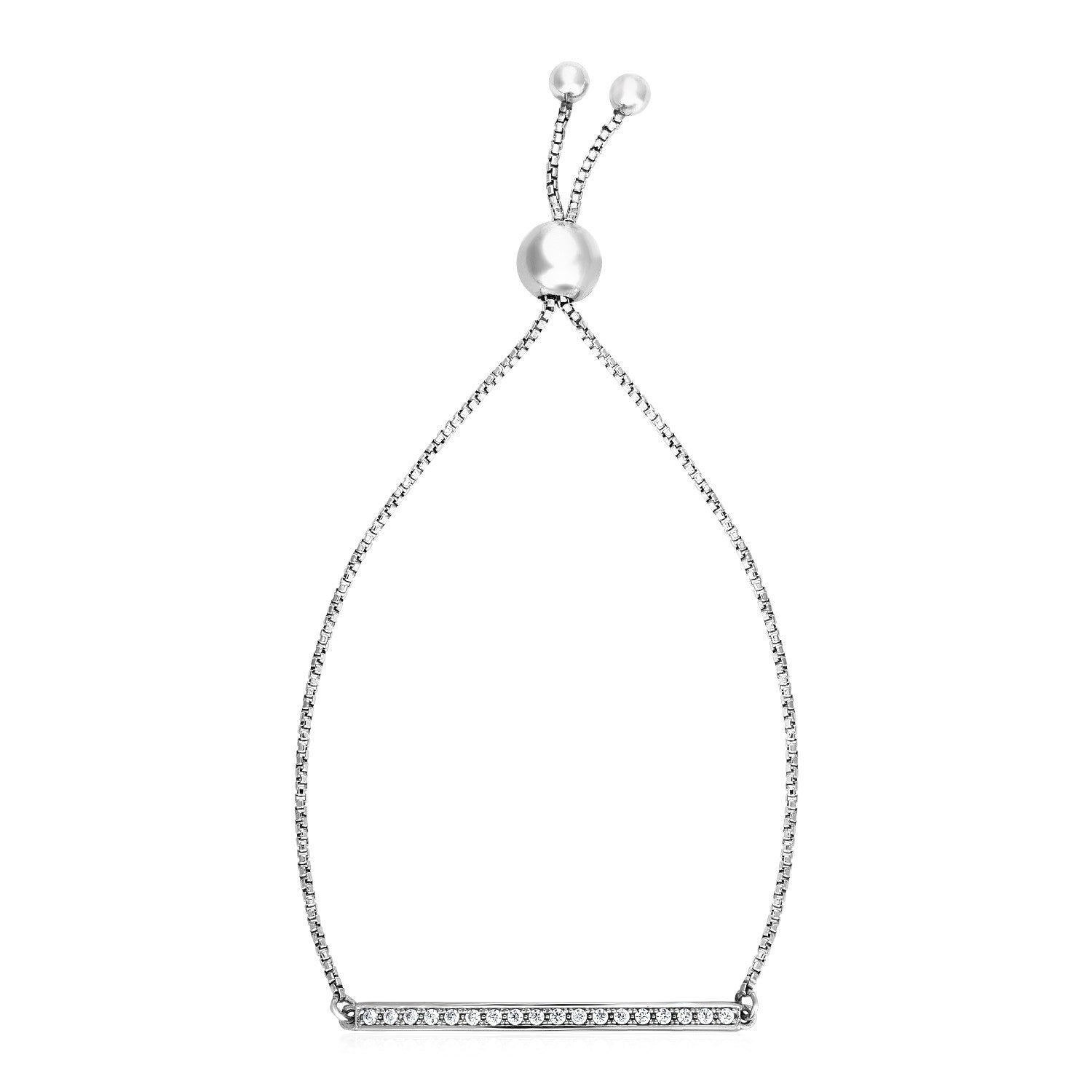 Adjustable Bar Bracelet with Cubic Zirconia in Sterling Silver - 9.25" - Jewelry
