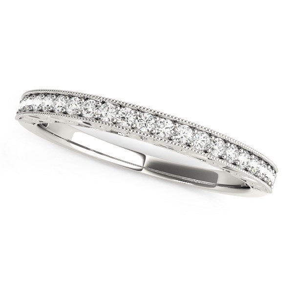 14k White Gold Milgrain Bordered Round Diamond Wedding Band (1/6 cttw) - 3 - Jewelry