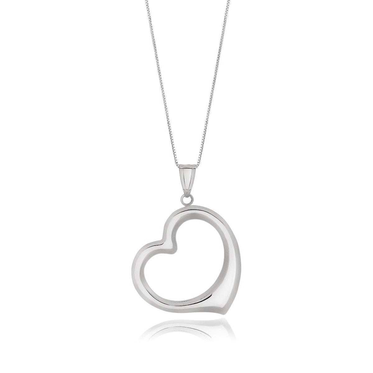 14k White Gold Floating Heart Drop Pendant 18
