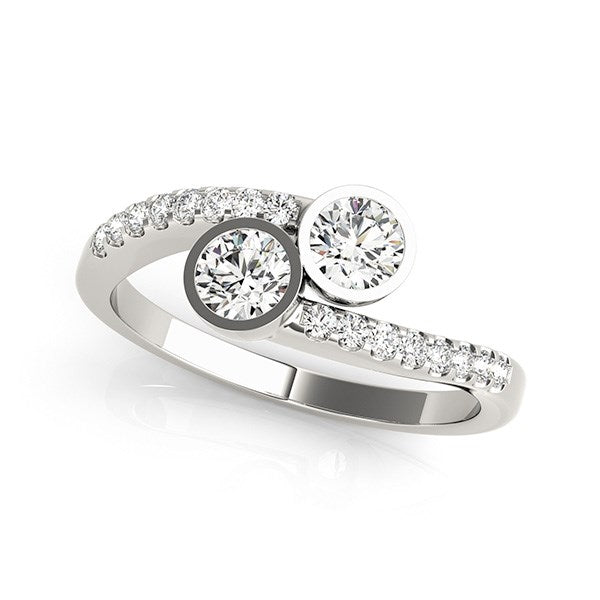 14k White Gold Round Bezel Setting Two Stone Diamond Ring (5/8 cttw) - 3 - Jewelry