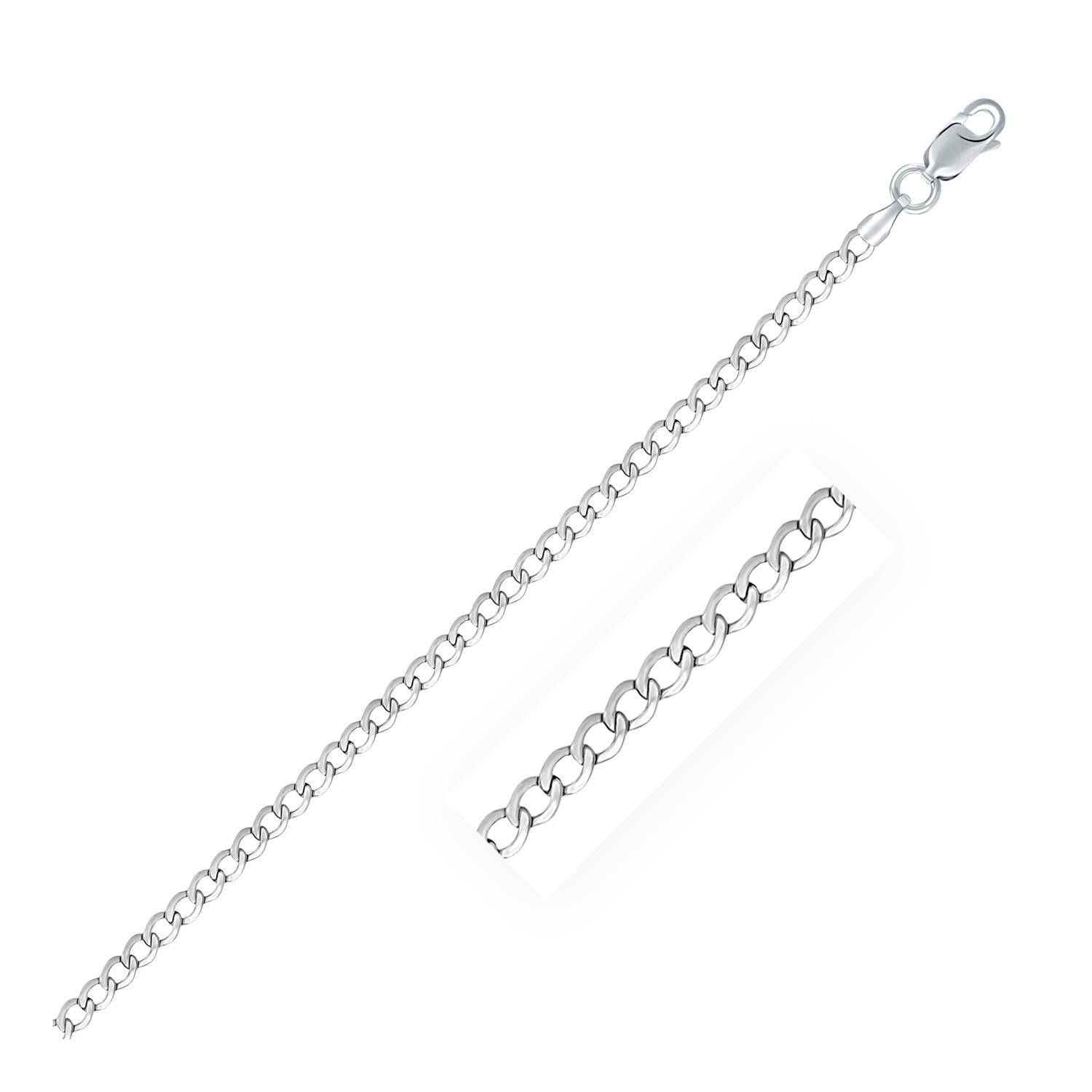 Rhodium Plated 3.0mm Sterling Silver Curb Style Chain - 18" - Jewelry