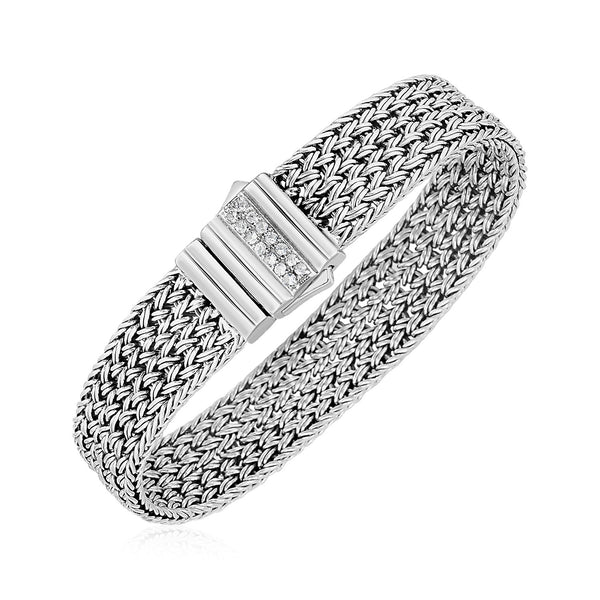 Woven Rope Bracelet with White Sapphire Accented Clasp in Sterling Silver 7.25"