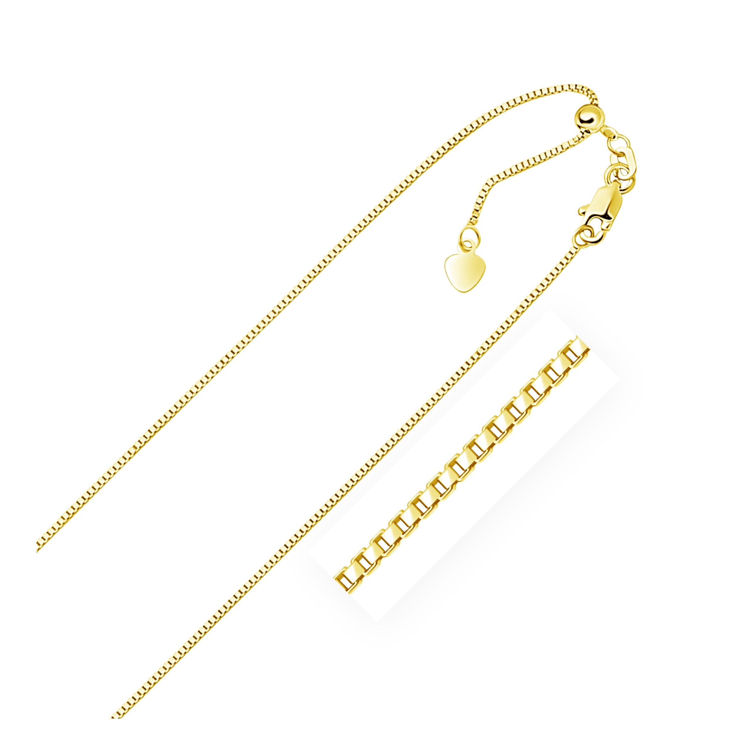 10k Yellow Gold Adjustable Box Chain 0.85mm 22"