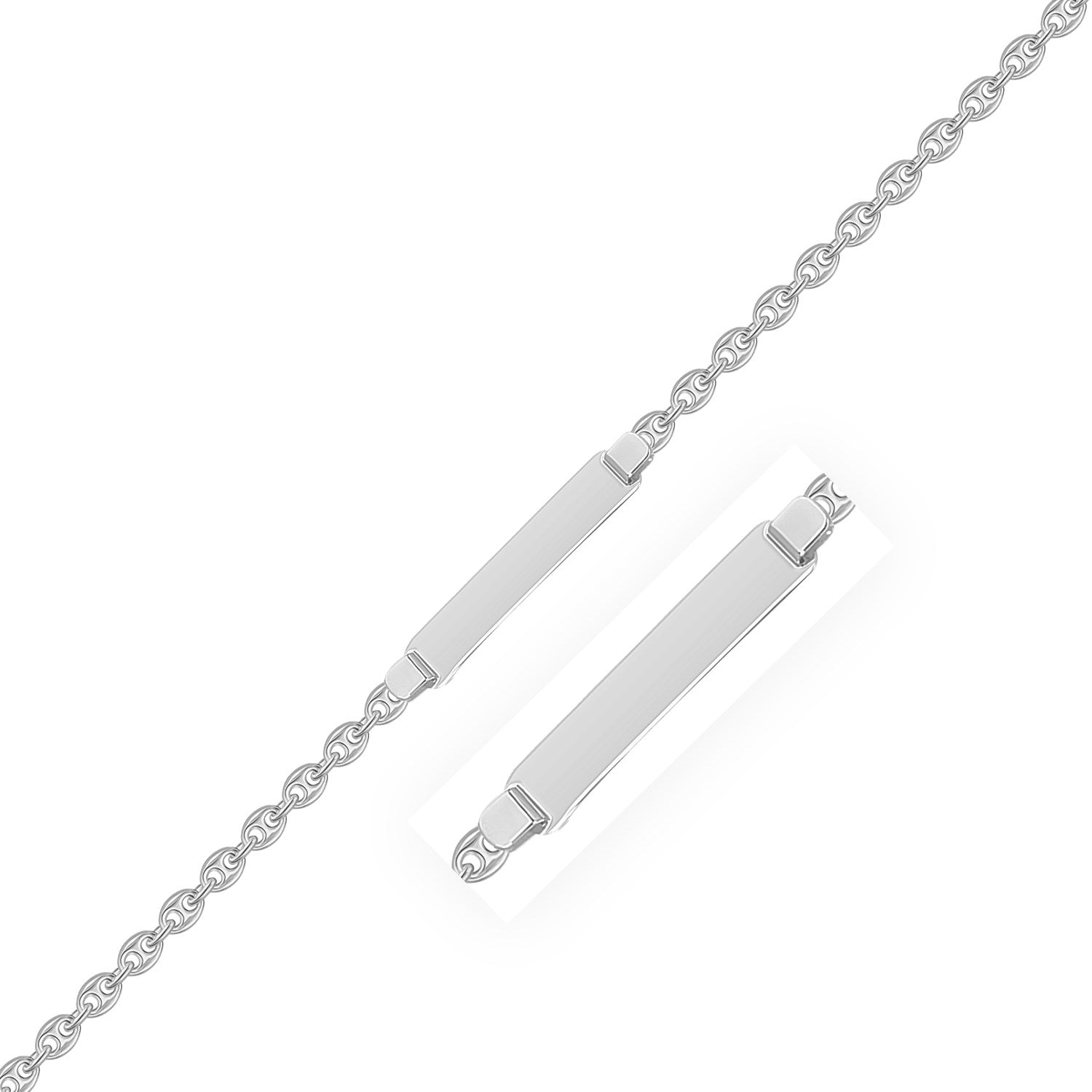 14k White Gold Figaro Chain Fancy Children's ID Bracelet - 6" - Jewelry