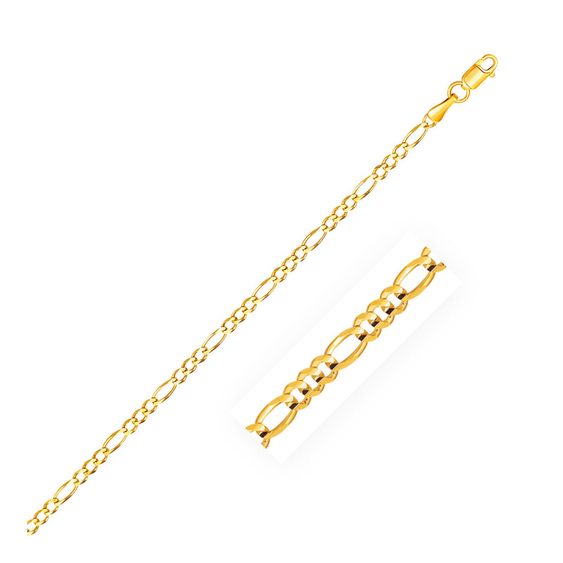 2.8mm 14k Yellow Gold Solid Figaro Bracelet