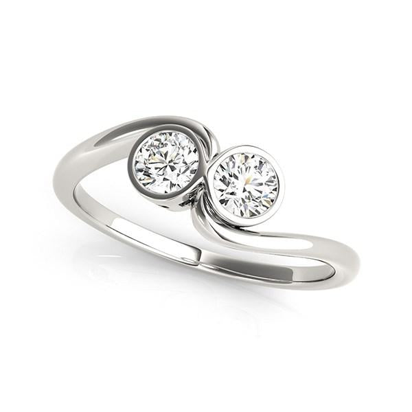 14k White Gold Bezel Set Curved Band Two Stone Diamond Ring (1/2 cttw) - 6 - Jewelry