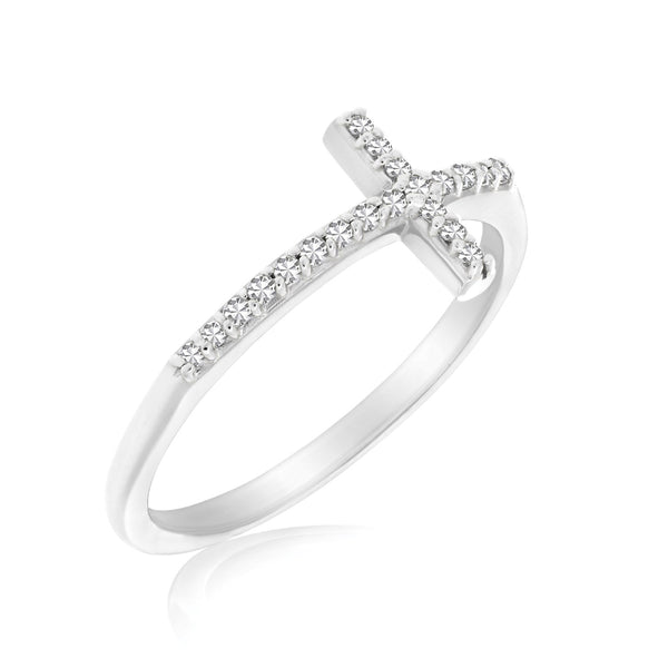 14k White Gold Cross Motif Ring with Diamond Accents (.11cttw) 7
