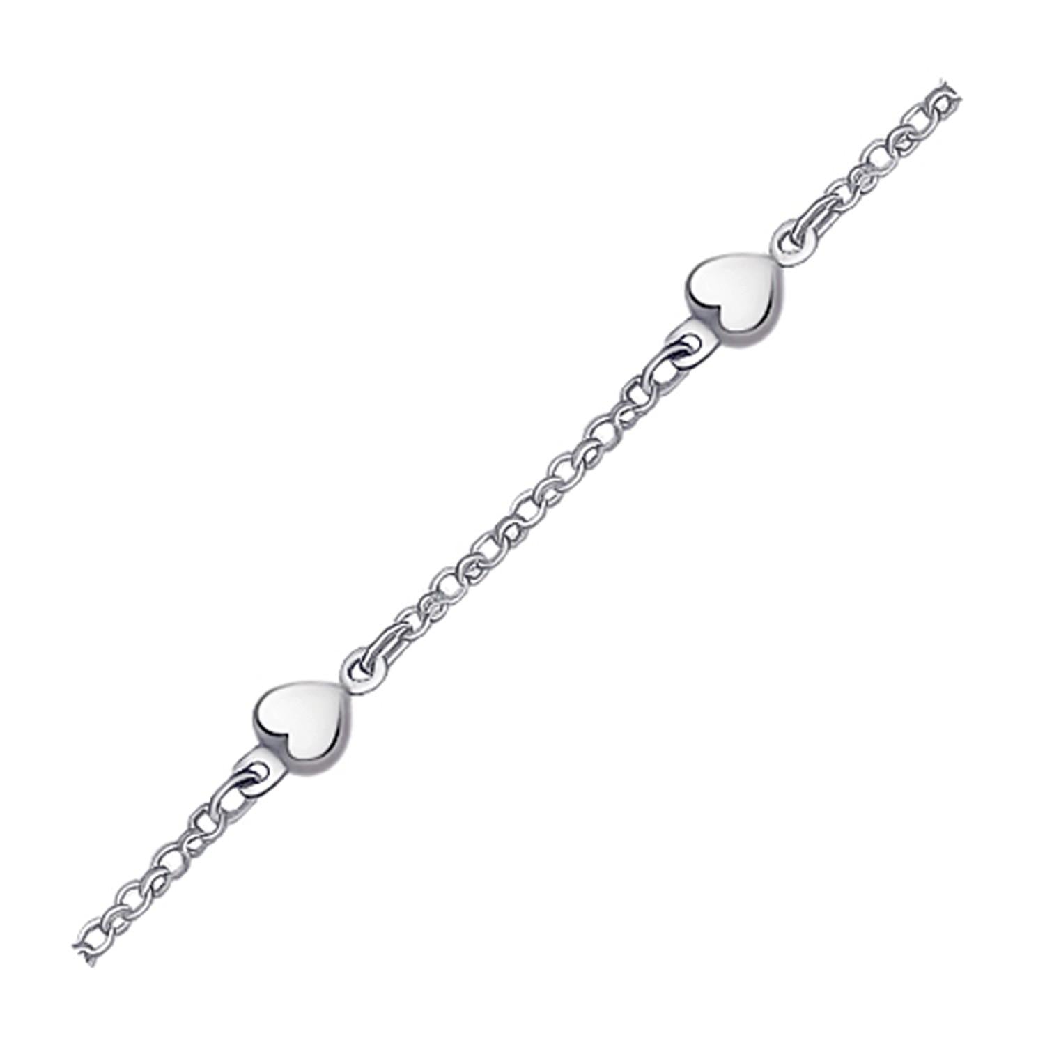 14k White Gold Anklet with Puffed Heart Design - GreatEagleInc