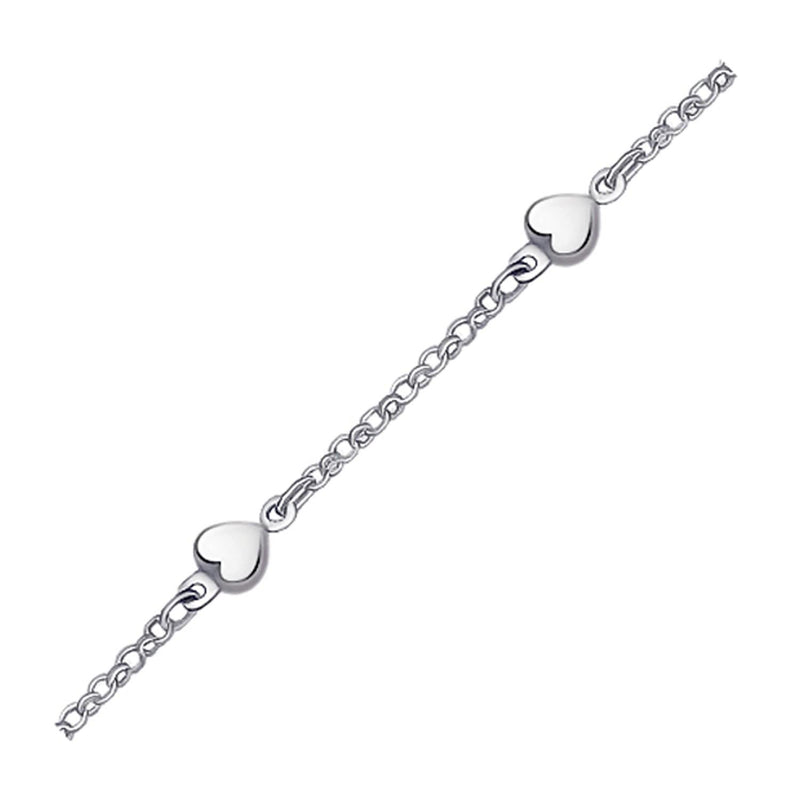 14k White Gold Anklet with Puffed Heart Design - GreatEagleInc