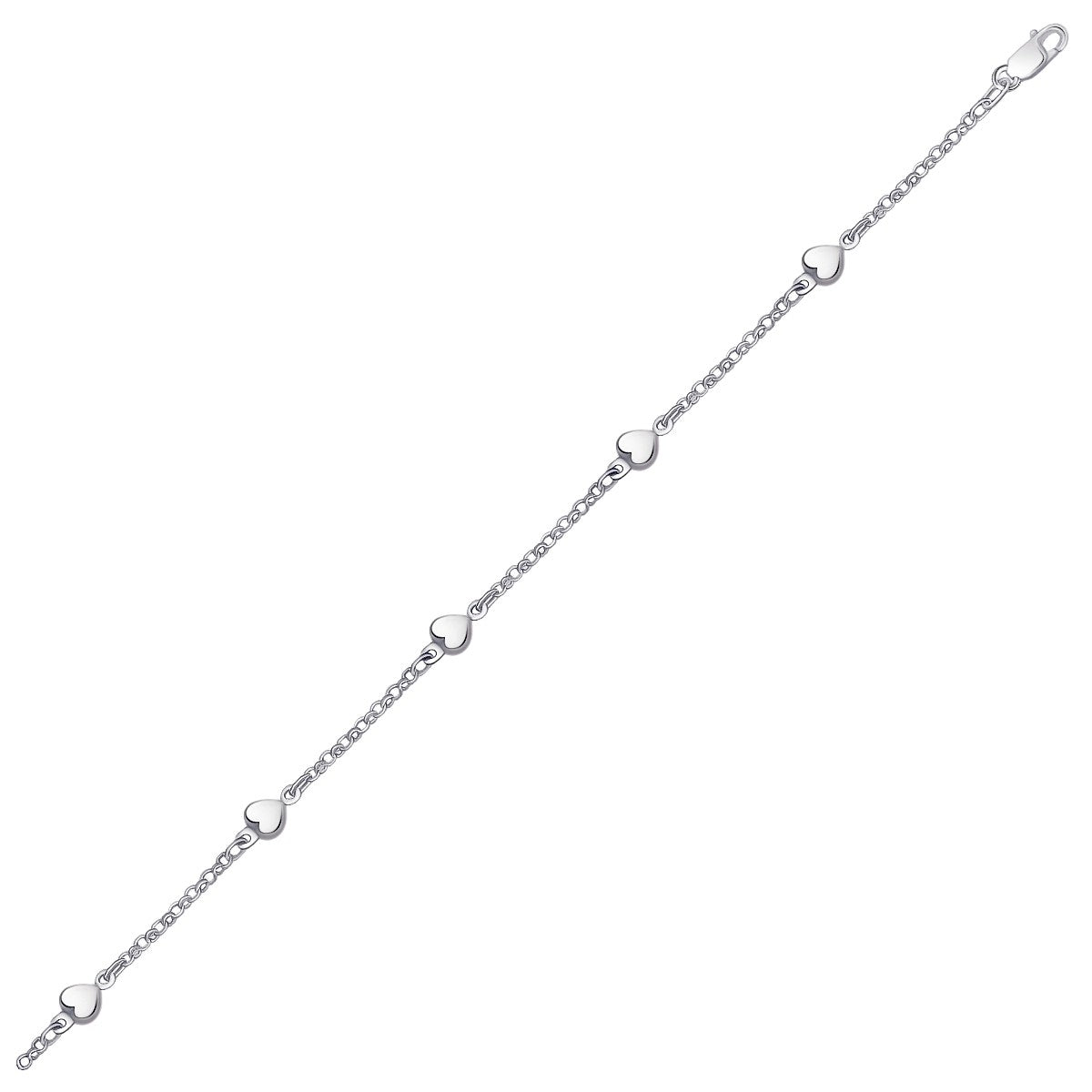 14k White Gold Anklet with Puffed Heart Design - GreatEagleInc