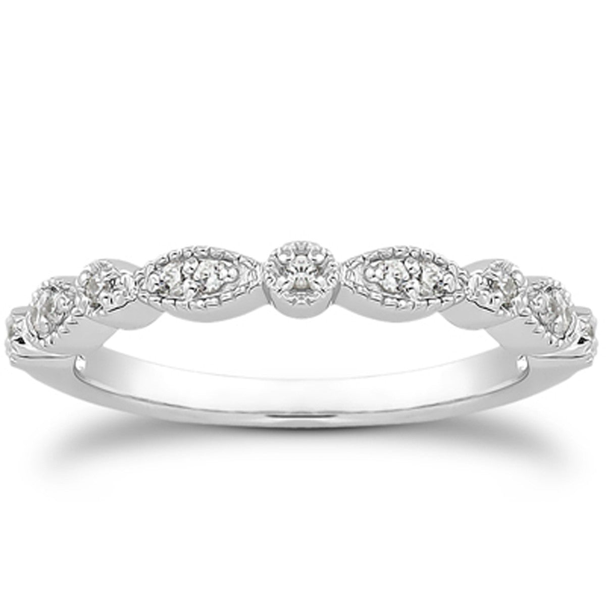 14k White Gold Vintage Look Fancy Pave Diamond Milgrain Wedding Ring Band - 4 - Jewelry