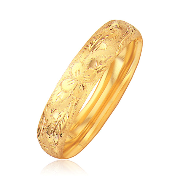 Classic Floral Carved Bangle in 14k Yellow Gold (13.5mm) - 7" - Jewelry