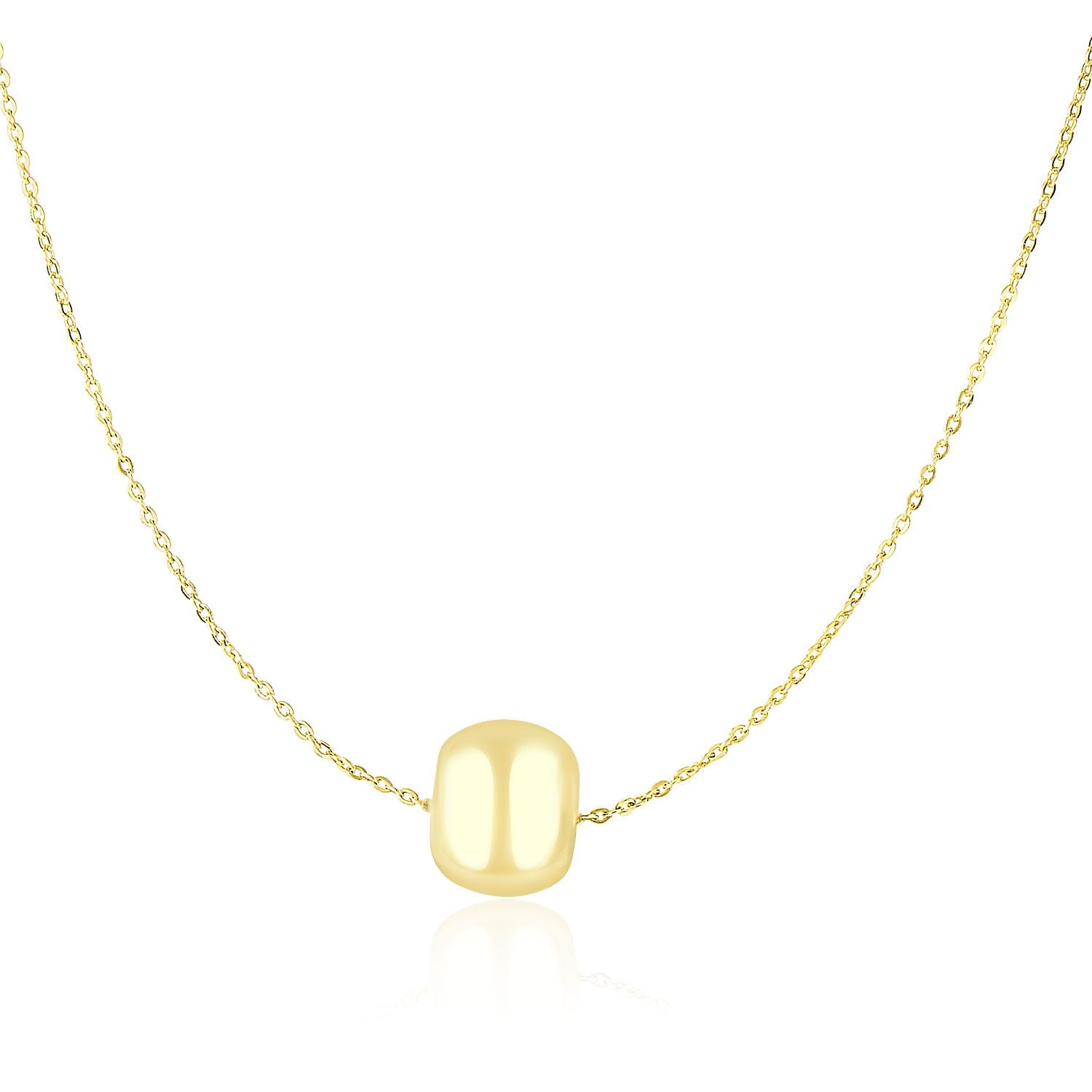 14k Yellow Gold Necklace with Shiny Barrel Bead Charm - 18" - Jewelry