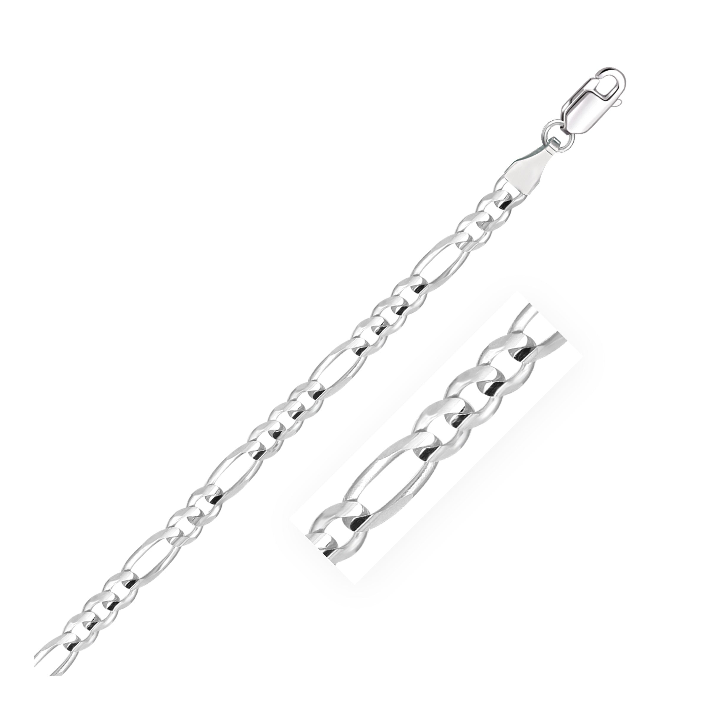 4.6mm 14k White Gold Solid Figaro Bracelet 8"