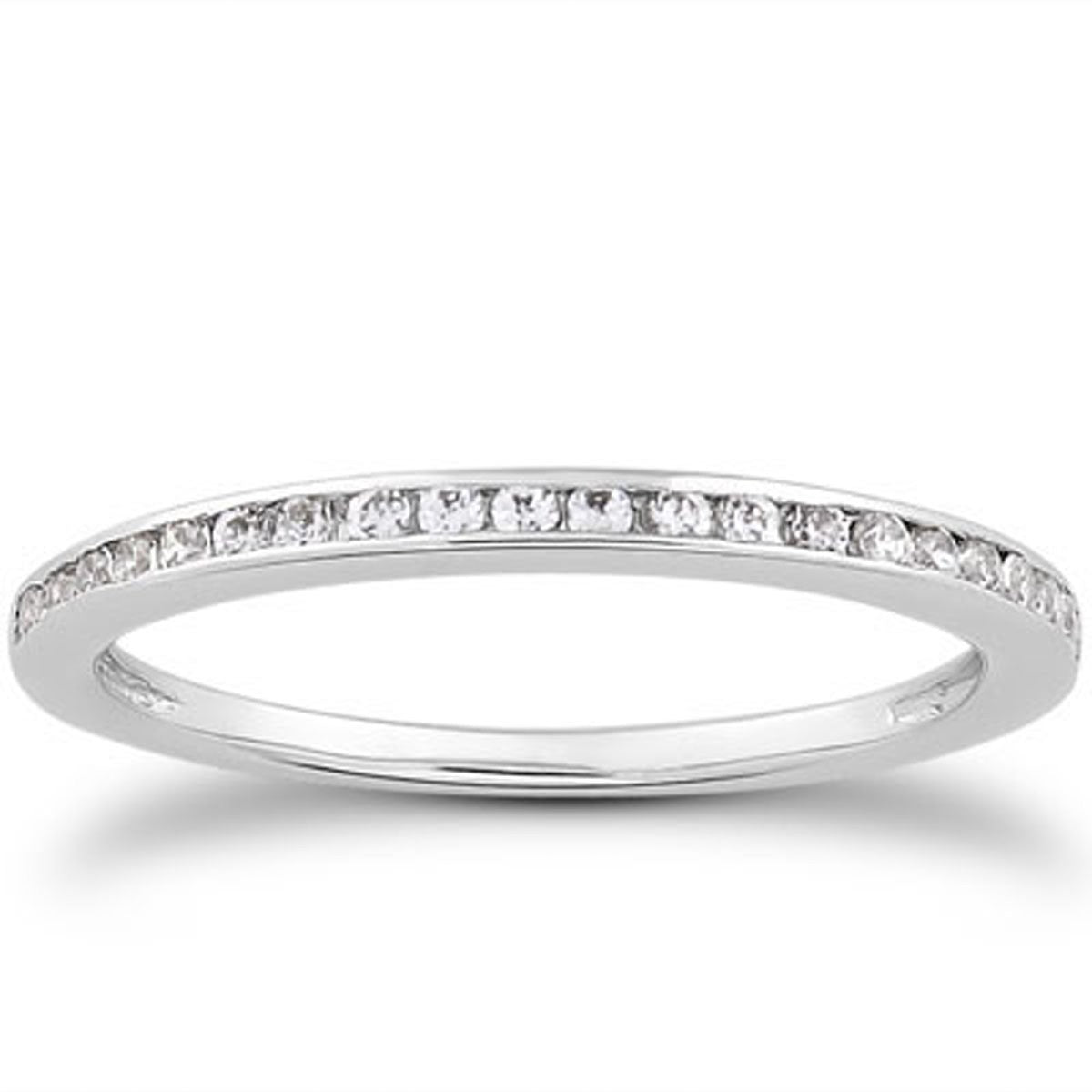 14k White Gold Slim Profile Diamond Channel Set Wedding Ring Band - 4 - Jewelry