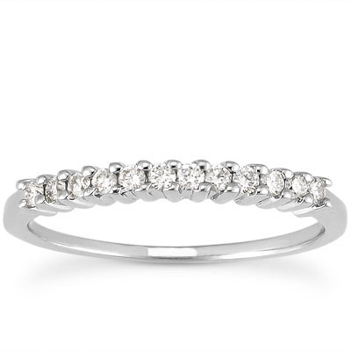 14k White Gold Raised Shared Prong Diamond Wedding Ring Band - 4 - Jewelry