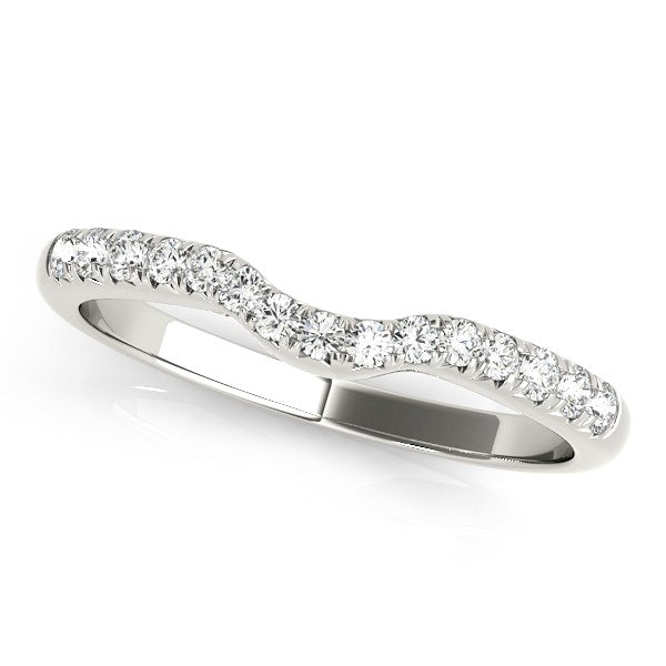 14k White Gold Pave Set Curved Diamond Wedding Band (1/5 cttw) - 3 - Jewelry