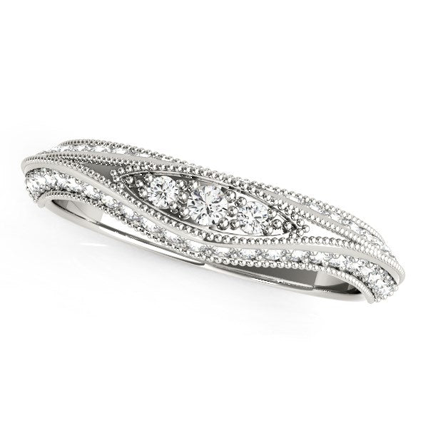 14k White Gold Curved Antique Style Diamond Wedding Ring (1/3 cttw) - 3 - Jewelry