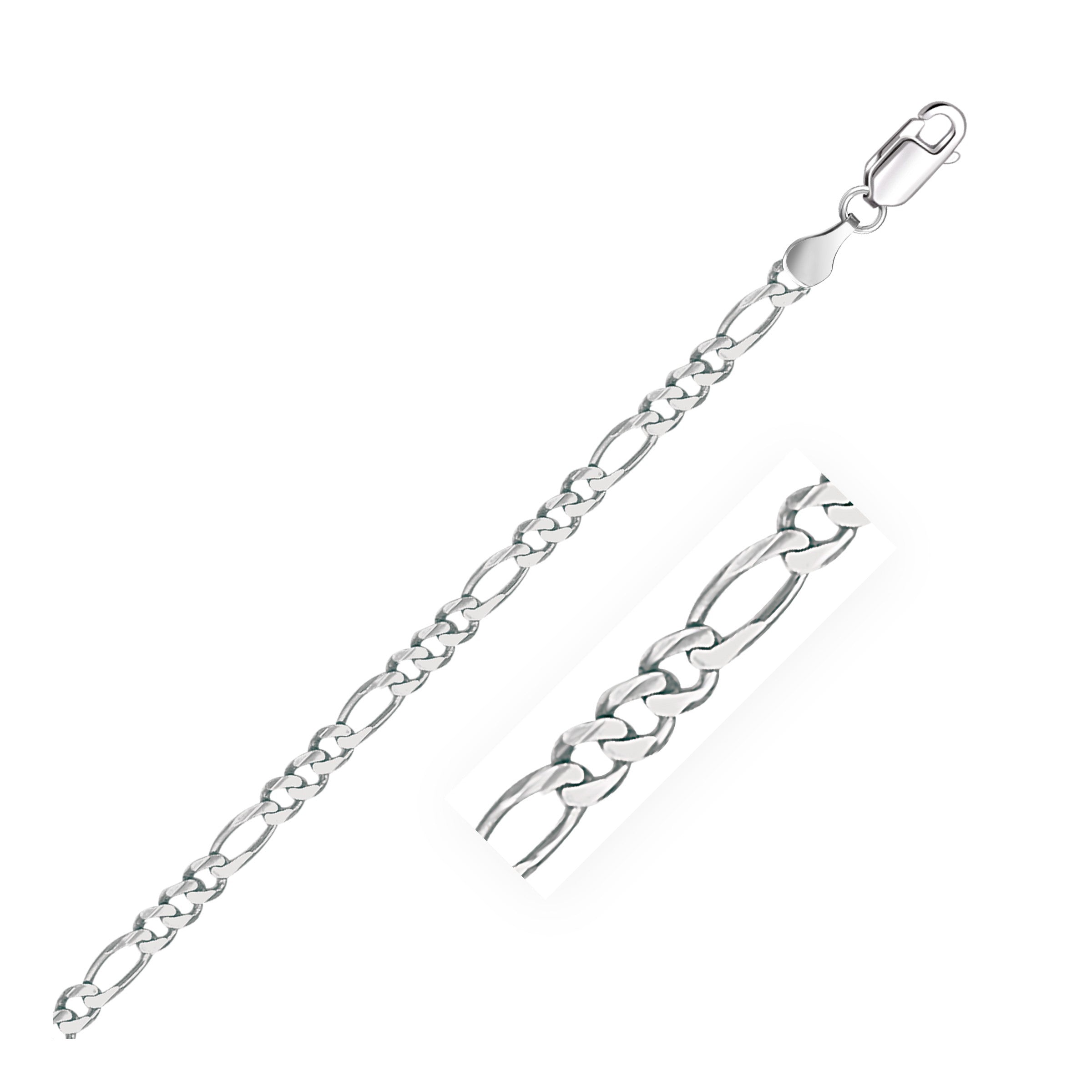 3.8mm 14k White Gold Solid Figaro Chain - 18" - Jewelry