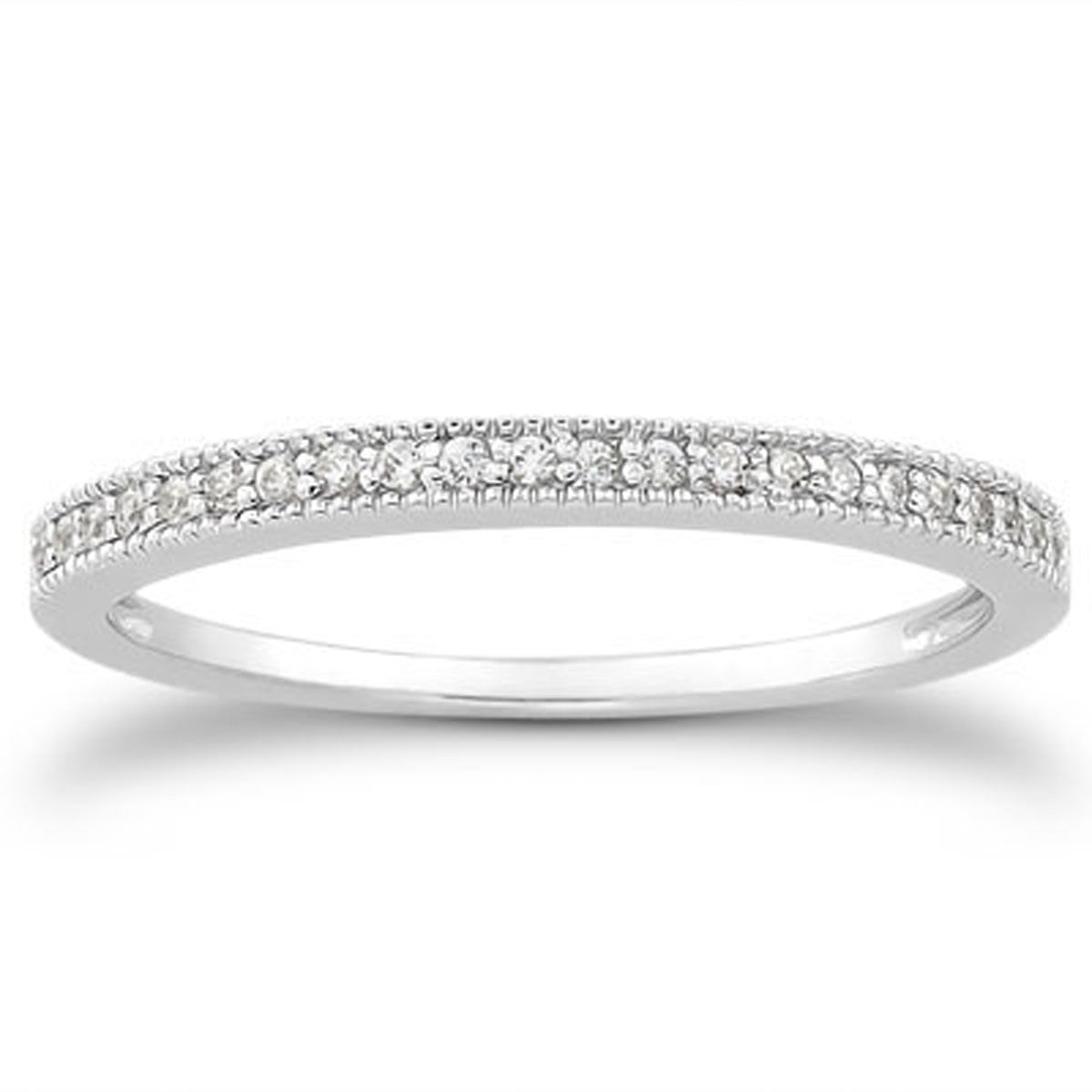 14k White Gold Diamond Micro Pave Diamond Milgrain Wedding Ring Band - 4 - Jewelry