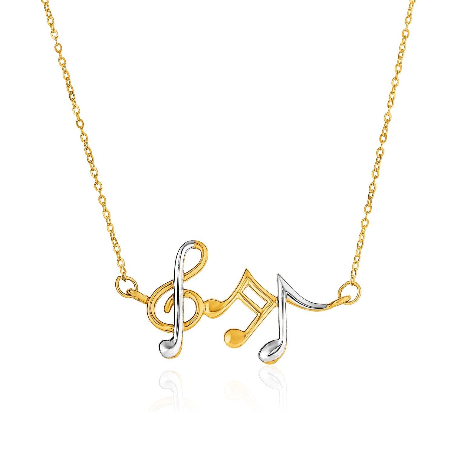 14k Two-Toned Yellow and White Gold Musical Notes Necklace 17"