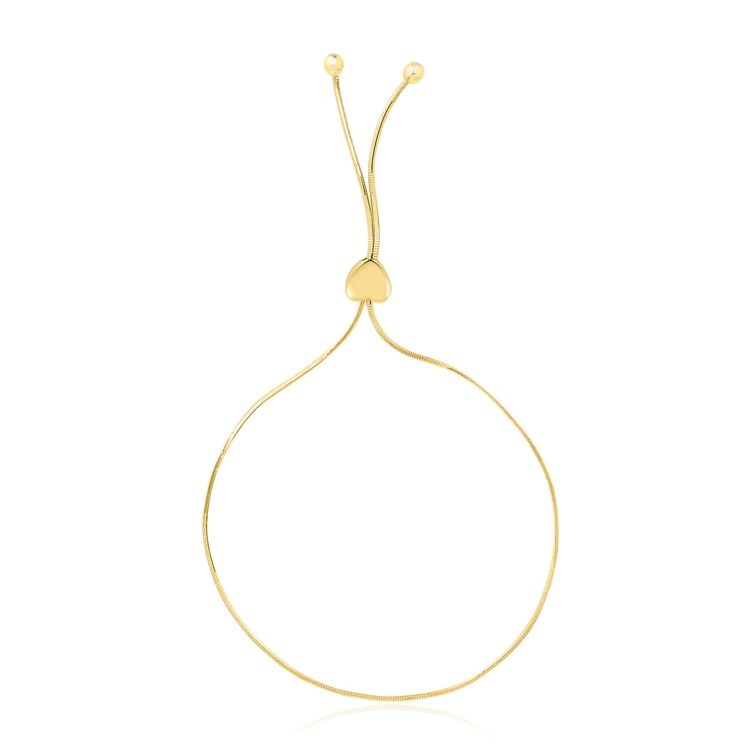 14k Yellow Gold Adjustable Lariat Style Heart Motif Bracelet - 9.25" - Jewelry