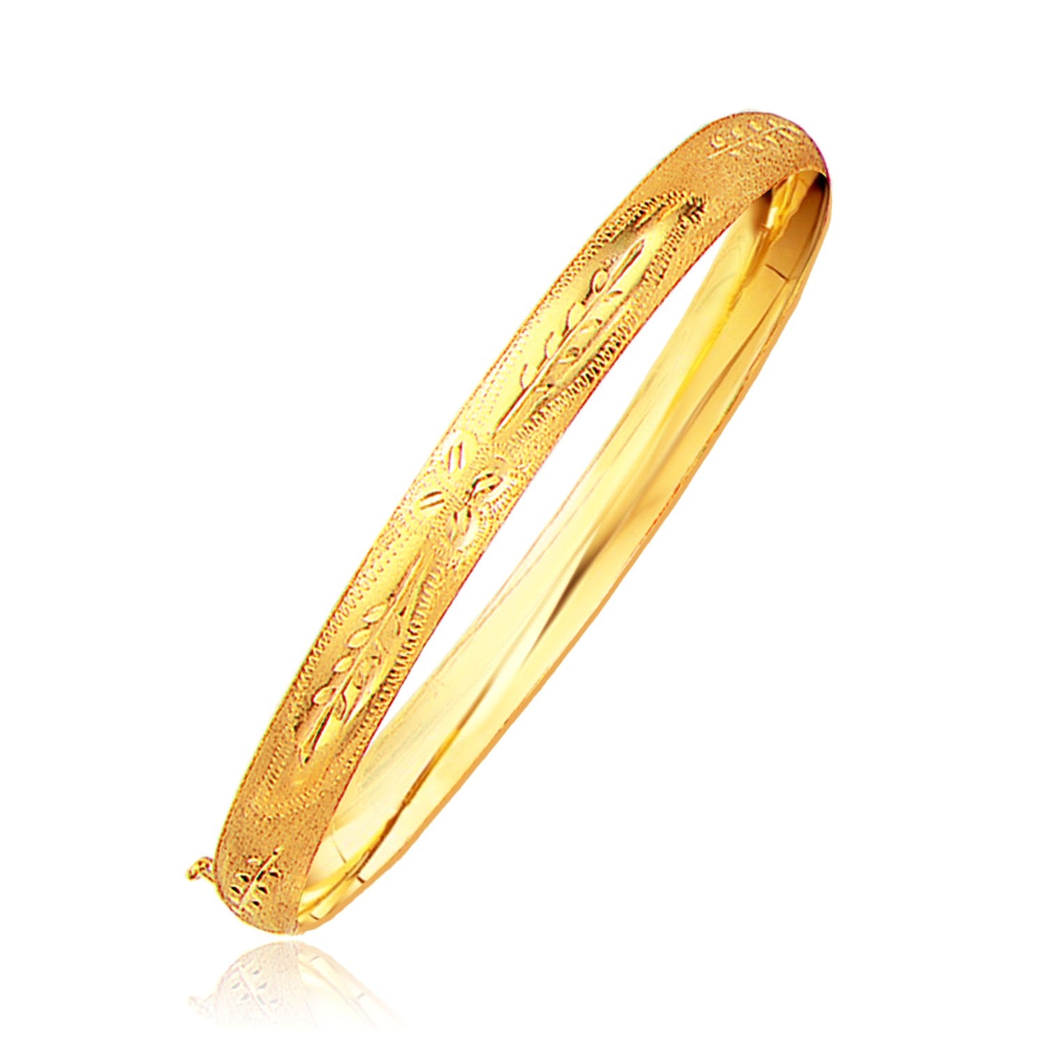 Classic Floral Carved Bangle in 14k Yellow Gold (6.0mm) - 7" - Jewelry